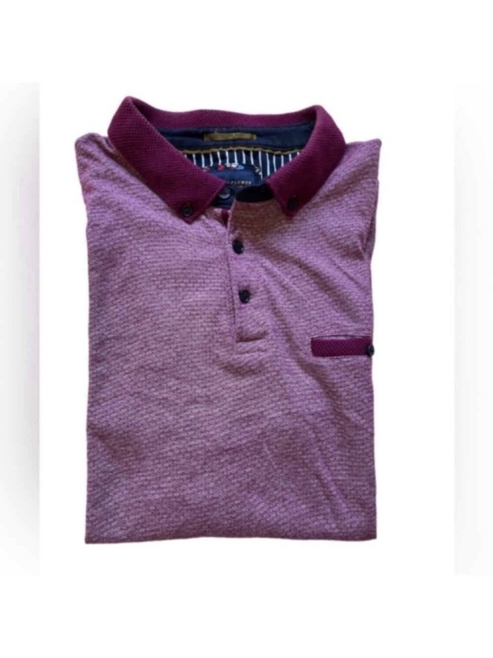 Denim & Flower Polo Shirt in Heathered Burgundy size L Contrast Piped Cotton